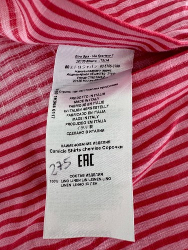New ETRO Milano bright red / pink Linen shirt, sIze XXL Made in Italy. - Picture 6 of 6