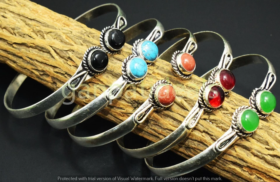 Браслеты-манжеты из халцедона и смешанных драгоценных камней лот товаров Wholsaale покрытие серебро 925 пробы - Изображение 3 из 4