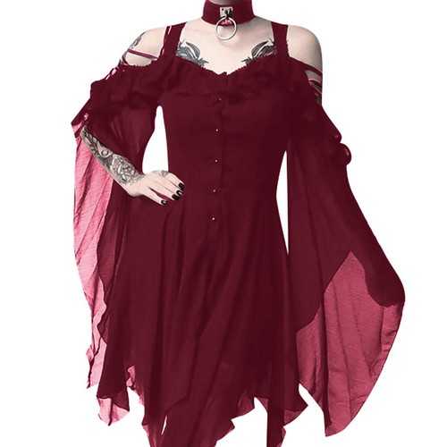 Große Größe Damen Halloween Mittelalter Gothic Kleid Soild Farbe Party Cosplay Kleid - Bild 42 von 42