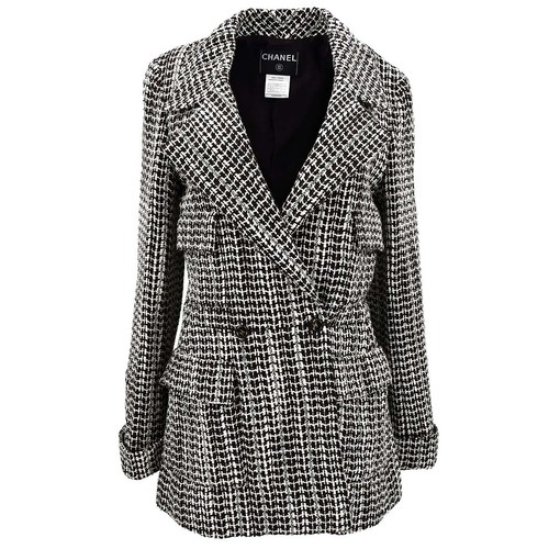 Chanel Double Breasted Jacket Brown Tweed 01A #38 79886