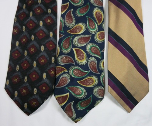 Juego de 3 corbatas de seda Robert Talbott rayas diamantes ovaladas rojas azul marino amarillo - Imagen 1 de 9