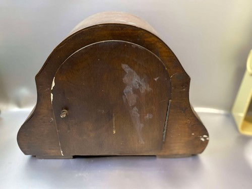 UHR VINTAGE AUFFÄLLIGER KAMIN HOLZTRUHE ERSATZTEILE UHRWERK, GLAS, GLOCKENSPIEL - Bild 5 von 12