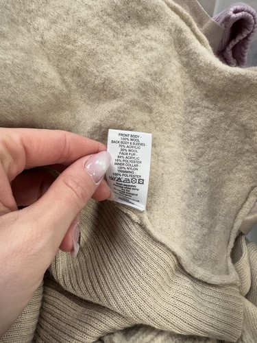 Y2K Strickjacke Vintage beige Schleife Kunstfellbesatz - Bild 7 von 7