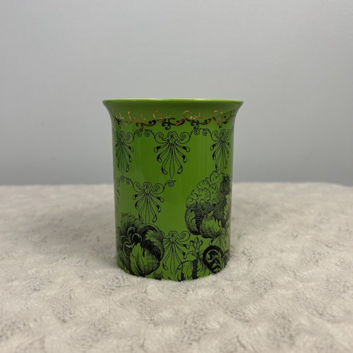 Taza de café Anthropologie verde negra floral taza de té mango dorado flor - Imagen 4 de 8