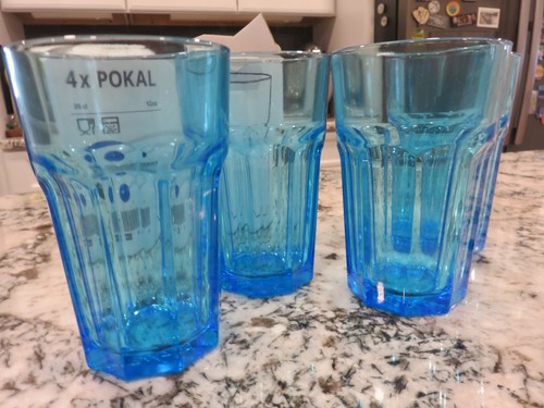 IKEA POKAL getäfelt türkis blau aqua Glas Becher #21412 Set/4 NEU - Bild 3 von 6
