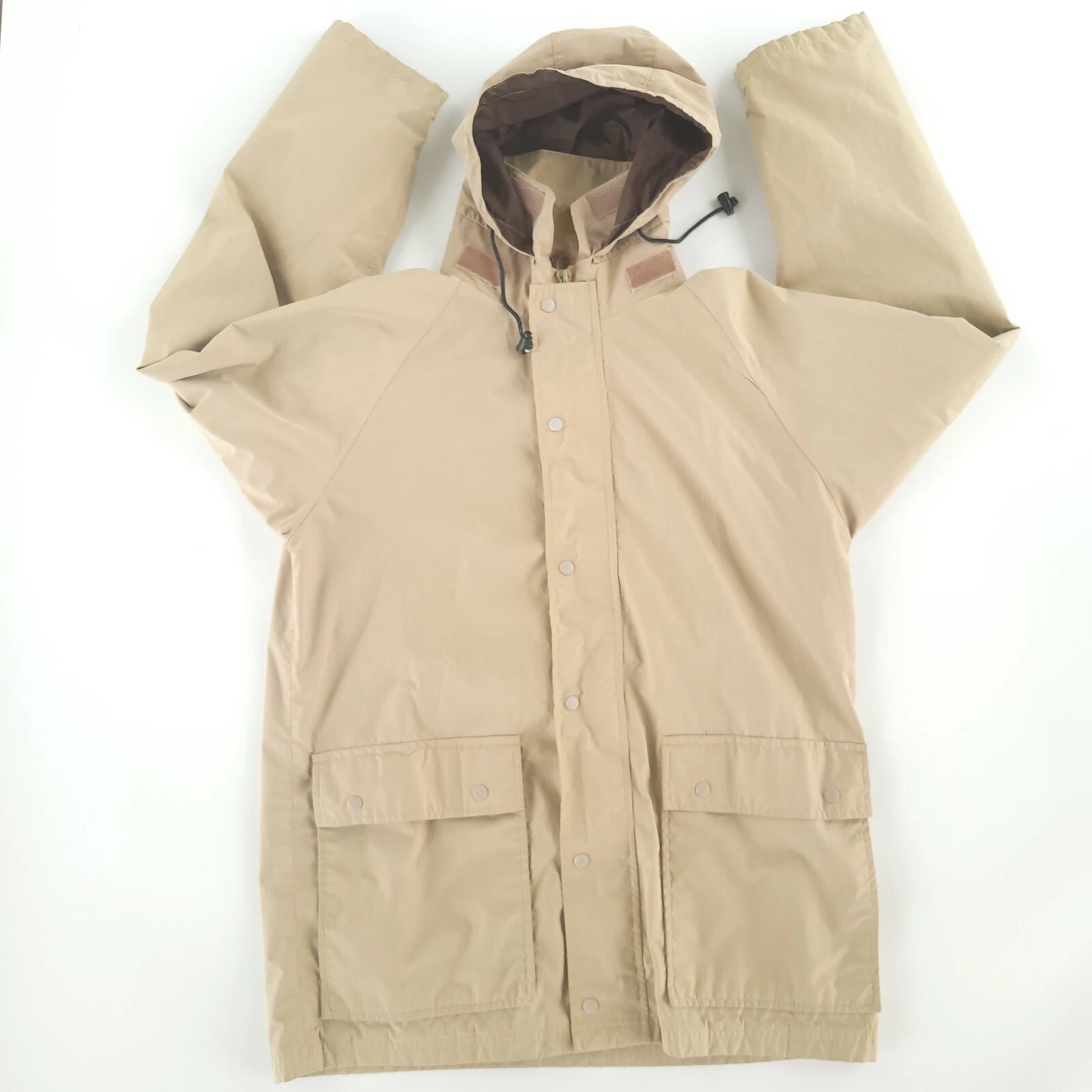 Orvis Vtg Mens MEDIUM Goretex Tan Full Zip Hooded Fishing Jacket Packable