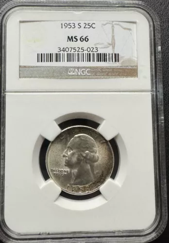 1953 S 25C Washington Silver Quarter NGC MS 66