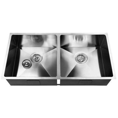 NNEDSZ Stainless Steel Kitchen Sink 865X440MM Under/Topmount Laundry Double Bowl - Picture 3 of 7