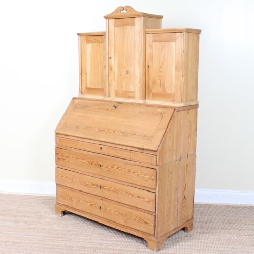 Antique Biedermeier Bureau Bookcase 19th Century Pine Secretaire Cabinet - Picture 3 of 18