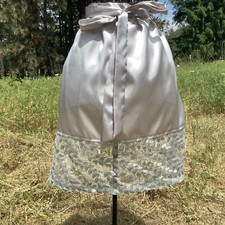 16  W Silver Satin Apron with Lace Ruffle Octoberfest Dirndl Apron Wedding USA
