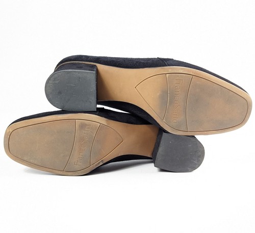 Franco Sarto Womens 8.5 Black Suede Loafer Shoes Layola Chain Detail Block Heel - Picture 5 of 8