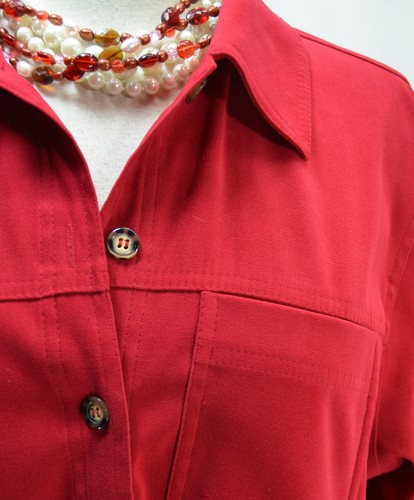 Talbots Button Red Blouse Sueded Dress Shirt Top SZ SP S Stretch micro suede NEW - Picture 3 of 6
