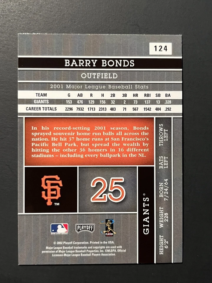 2002 Playoff Absolute Memorabilia - #124 Barry Bonds - Image 2 of 3