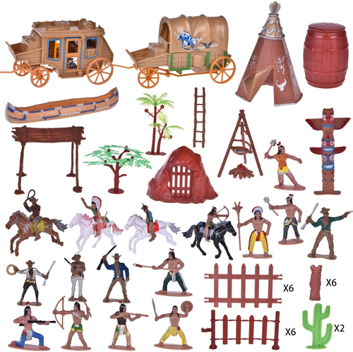 61 Pcs Wild West Cowboys and Indians Plastic Figures Toys, Toy Soldiers for Kids - Picture 2 of 12