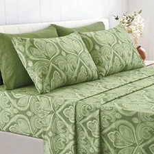 BED SHEETS Pillowcases Microfiber King Paisley Sage 6 Pc LUX DECOR COLLECTION