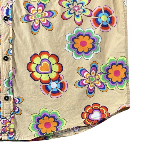 Forever 21 Men’s Beige Psychedelic Shirt Size XL Classic Disco Party Button Up - Picture 3 of 6