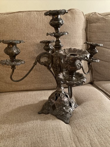 Substantial Antique Adelphi Silverplate 5 Candle Candelabra Gothic Poppy - Picture 2 of 10