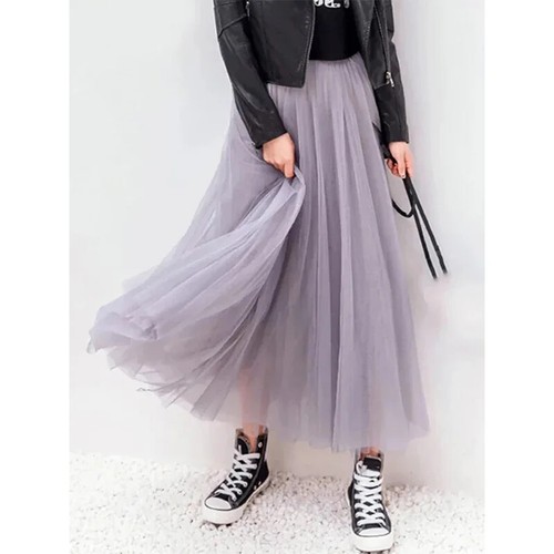 Elegante gonna midi in tulle donna elastica vita alta maglia pieghe gonne streetwear - Foto 14 di 28