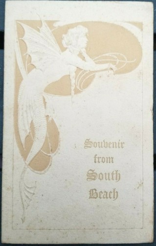 Vintage Postcard w/ Photo Souvenir from South Beach FL Miami c1930 Mermaid