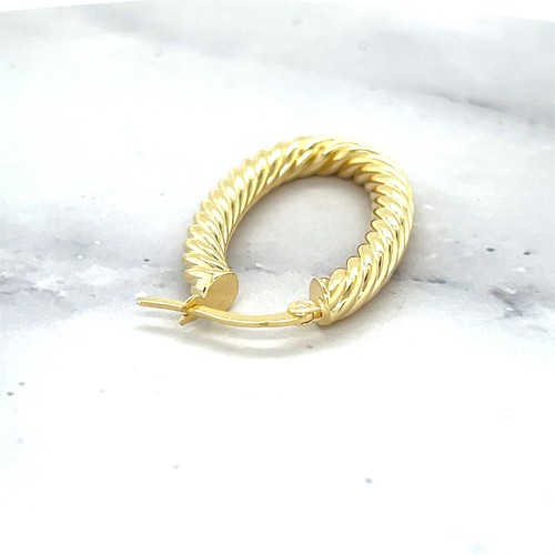 14K Yellow Gold Large Oval Twist Hoop Earrings, 3.7mm Thick, Twisted Hoops - Picture 5 of 9