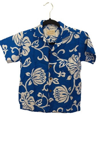 Royal Hawaiian Shirt Mens Blue White Floral Point Collar Summer Beach Button Up