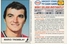 MARIO TREMBLAY 1983-84 ESSO HOCKEY STAR TV CASH GAME CARD