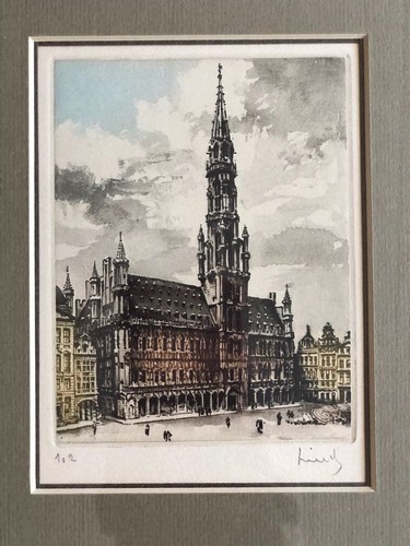 Antique Original Etching Paintings Of Brussels Belgium from the 1930’s, Signed - Picture 2 of 11