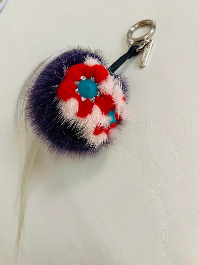 Auth FENDI Monster Bugs Eye Bag Charm Keyring Key chain Fur