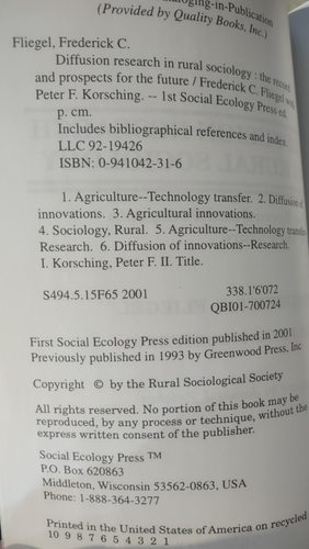 Diffusion Research in Rural Sociology, Paperback, Fliegel & Korsching - Bild 3 von 5