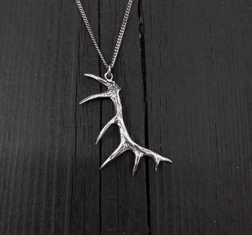 Elk Antler Necklace Solid Sterling Silver Elk Antler Pendant 092 - Bild 2 von 6