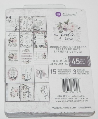 LOT PRIMA POETIC ROSE PAPER PAD PINK FOIL 12X12 6X6 JOURNALING CARDS 4X6 3X4 - Picture 3 of 5
