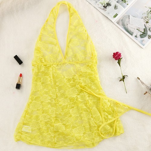 Women Sexy Lace Lingerie Halter Dress G-String Set Babydoll Nightwear Sleepwear - Picture 3 of 11