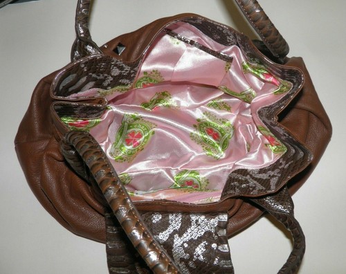 CHARM AND LUCK BROWN LEATHER RHINESTONE STUDDED BAG SATCHEL PURSE HAND BAG - Bild 5 von 6