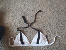 Kenneth Cole Large L white w/ black bikini swimsuit halter style top