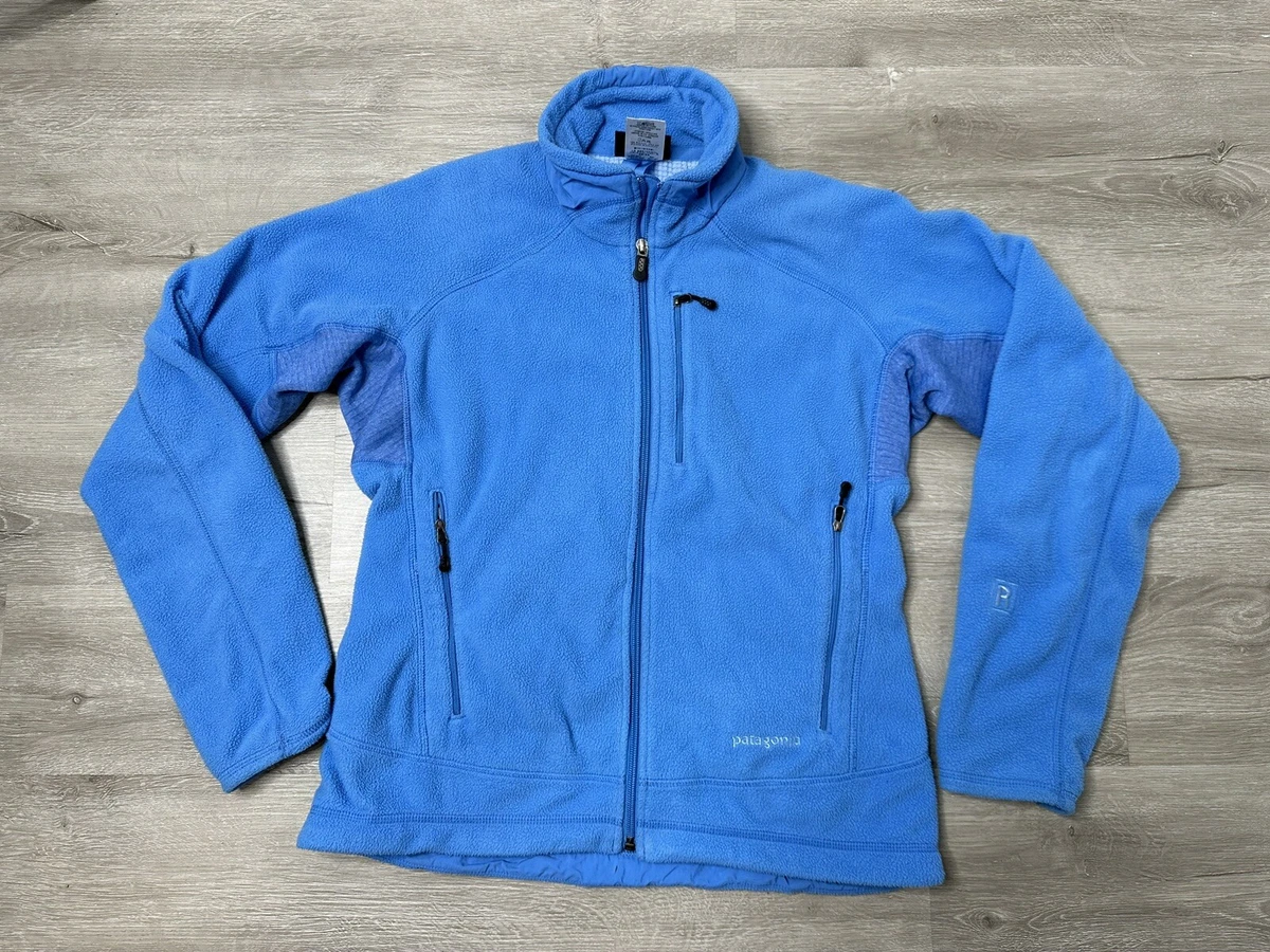 Patagonia Waffle Fleece Blue Jacket Women s Sz M Full Zip Logo R1
