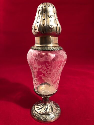 Vintage Antique Silver and Etched Glass Muffineer Sugar Shaker - Picture 2 of 8