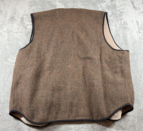 Woolrich Sherpa Lined Brown Wool Blend Tweed Zip Vest Men’s Size Medium Outdoor - Picture 6 of 6