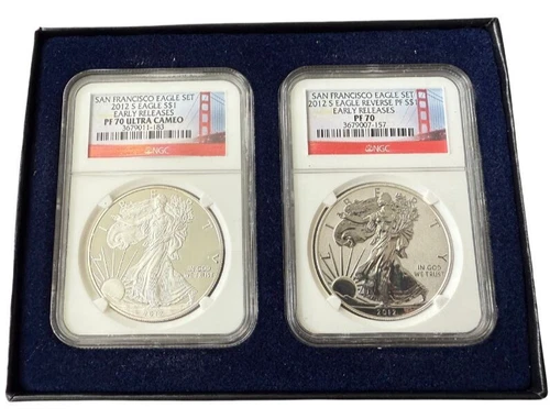 2012 S San Francisco Eagle Set NGC PF70 Proof UC & Reverse Proof Silver Early R