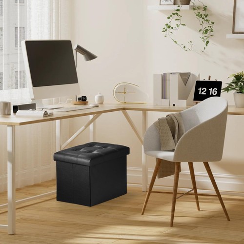 Storage Ottoman Folding Foot Stool with Thicker Foam Padded Seat Small Leathe... - Picture 7 of 7