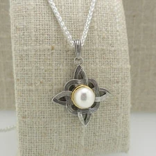 Sterling Silver & 10K Freshwater Pearl Celestial Celtic Cross Keith Jack Boxed