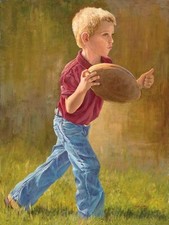 Will to Win by June Dudley Little Boy Big Football Childrens Art Canvas 12x16
