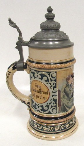 Hanke German Beer Stein Pewter Lid 1/2 L 10" Tall - Picture 4 of 8