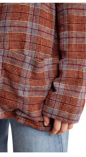 Free People Simply Plaid Oversized Boyfriend Blazer Linen In Red Size Small - Foto 11 di 15