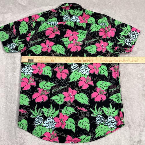 Maui & Sons Shirt Mens Medium Black Floral Neon Bright Button Up Short Sleeve - Picture 6 of 9
