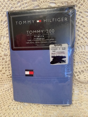 NIP Tommy Hilfiger TOMMY 200 Slightly Irregular 2/Pair Standard Blue Pillowcases - Picture 2 of 7
