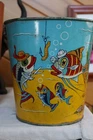 Antique Vintage Sand Pail Kids Toy, Chein Co. Funny Fish Turtle Crab Sand Castle