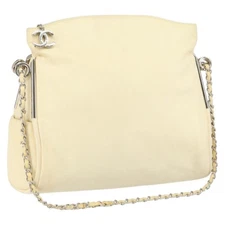 Chanel Vintage Cc Shoulder Bag Leather Ecru Leather Shoulder Bag Bag Authentic