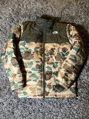North Face Reversible Camo Puffer & Brown Sherpa Jacket Boys L 14-16 Full Zip - Picture 20 of 20