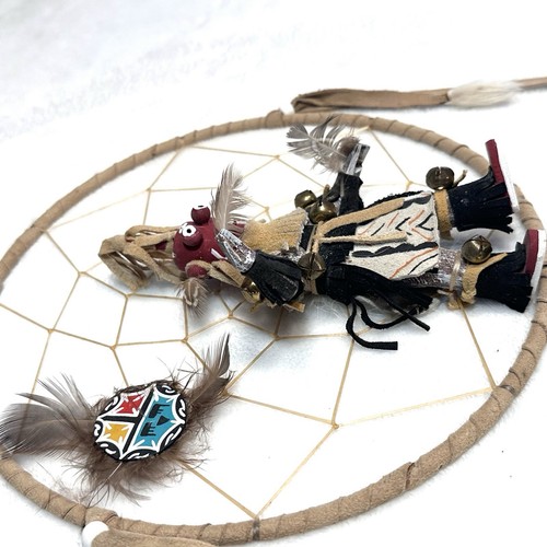 Hopi Schlammkopf Kachina Puppe hängend Traumfänger Koyemsi Sängerin Tänzerin Vintage - Bild 4 von 16