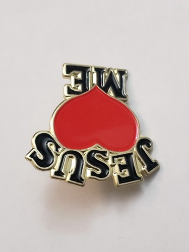 Broche prendedor sombrero solapa religiosa esmalte metal "Jesús ❤ Yo" "Me ama" - Imagen 3 de 7